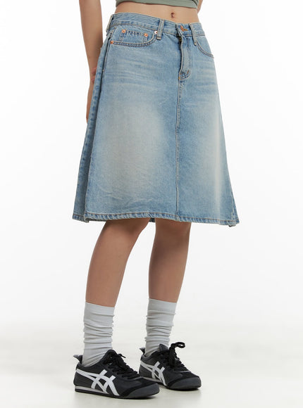 solid-midi-denim-skirt-cu405 / Blue