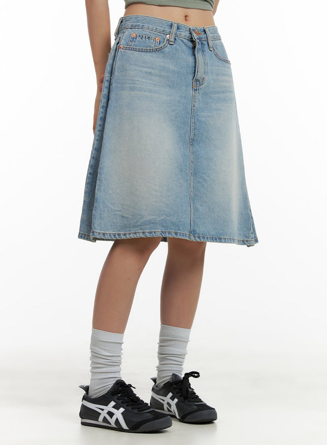 solid-midi-denim-skirt-cu405 / Blue