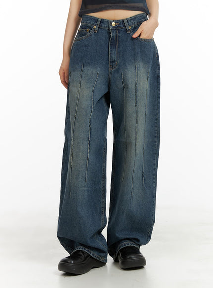 stitched-detail-slim-fit-baggy-jeans-ca412 / Dark blue