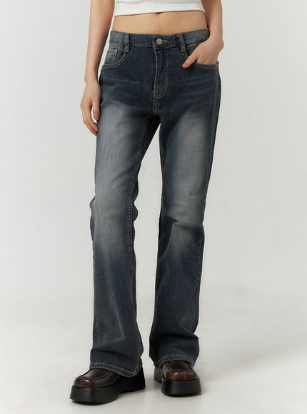 mid-waist-zipper-flared-jeans-cf406 / Dark blue