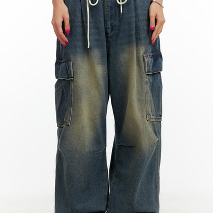 drawstring-cargo-baggy-jeans-cu417 / Dark blue