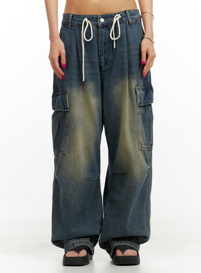 drawstring-cargo-baggy-jeans-cu417 / Dark blue