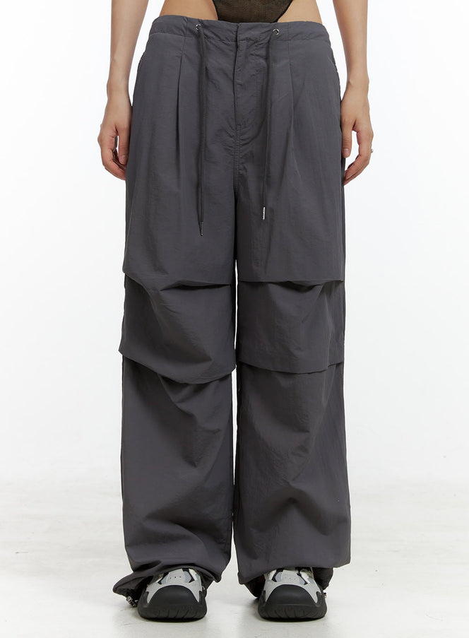 drawstring-waist-pintuck-trousers-cl410 / Dark gray