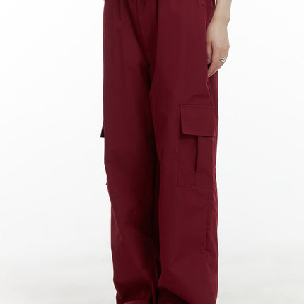 solid-string-waist-cargo-pants-cl412 / Dark red