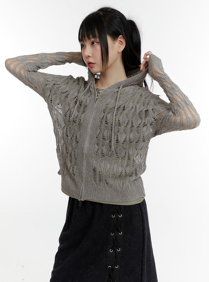 hollow-out-knit-hoodie-jacket-ca401 / Gray