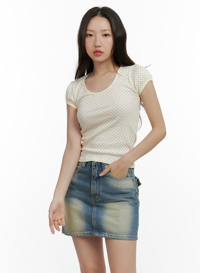 polka-dot-crop-top-cl410 / Light beige