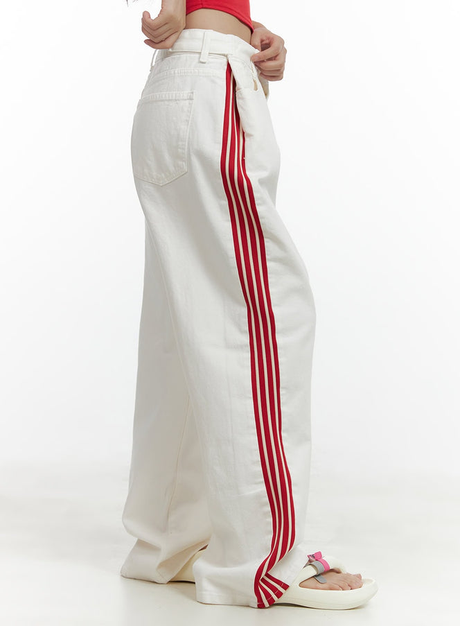 side-stripe-cotton-pants-cl410 / Light beige