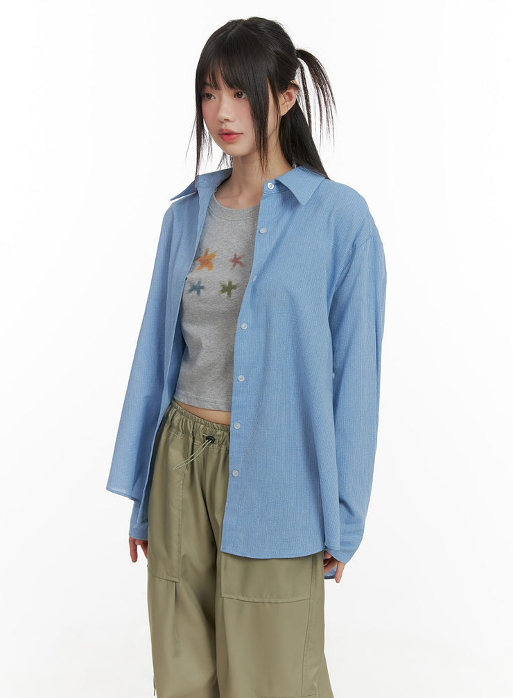 solid-button-oversized-long-sleeve-shirt-ca418 / Light blue