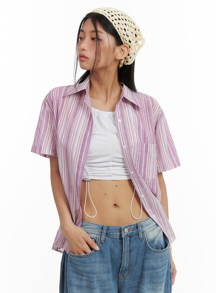 stripe-buttoned-oversized-shirt-ca423 / Purple