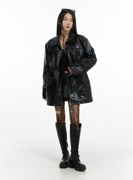 zip-up-faux-leather-midi-coat-cf429