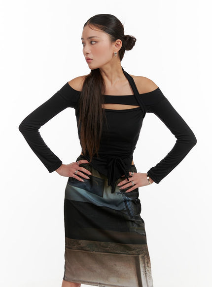 shirred-halter-bolero-long-sleeve-cy402