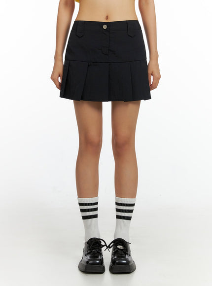 solid-pleated-mini-skirt-il409 / Black