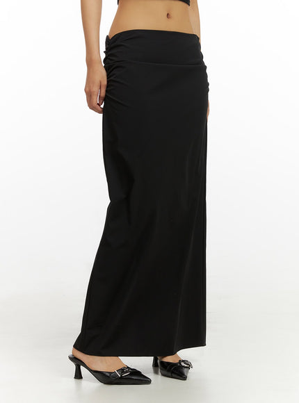 shirred-solid-maxi-skirt-iu412 / Black