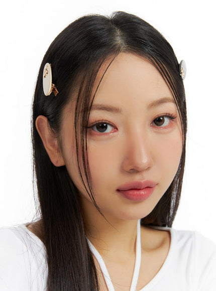 ribbon-oval-hair-clip-if421 / Light beige