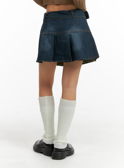 pleated-denim-mini-skirt-with-belt-cf426