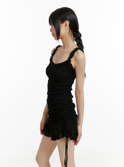 lace-trimmed-shirred-mini-dress-cl403