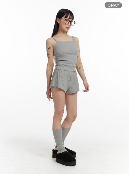 basic-button-shorts-lounge-wear-set-if423 / Gray