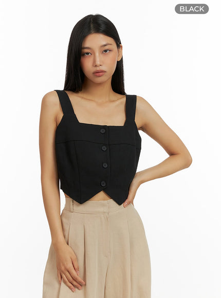 linen-button-tank-top-iu412 / Black