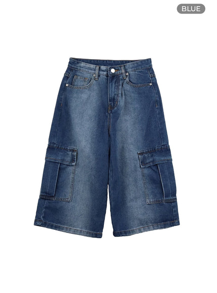 washed-cargo-denim-jorts-iy410 / Blue