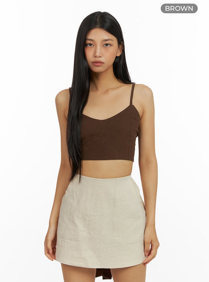 solid-linen-sleeveless-top-iu412 / Brown