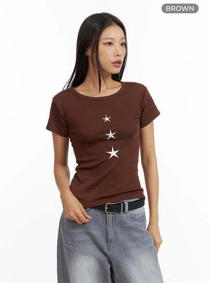 star-graphic-crop-top-il409 / Brown