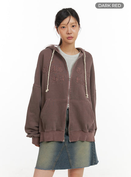 oversized-zip-up-hoodie-iy410 / Dark red