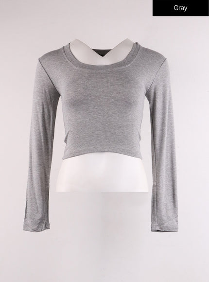 slim-fit-u-neck-crop-tee-if402 / Gray