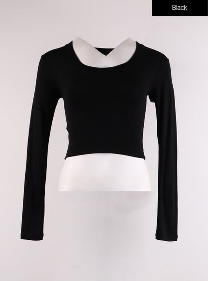 slim-fit-u-neck-crop-tee-if402 / Black