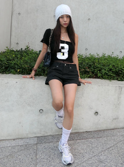 Solid Low Rise Denim Shorts CL410