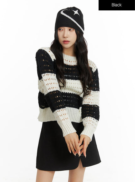 round-neck-stripe-sweater-cf415 / Black