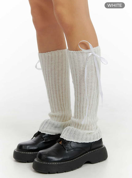 ribbon-ribbed-leg-warmers-cf423 / White