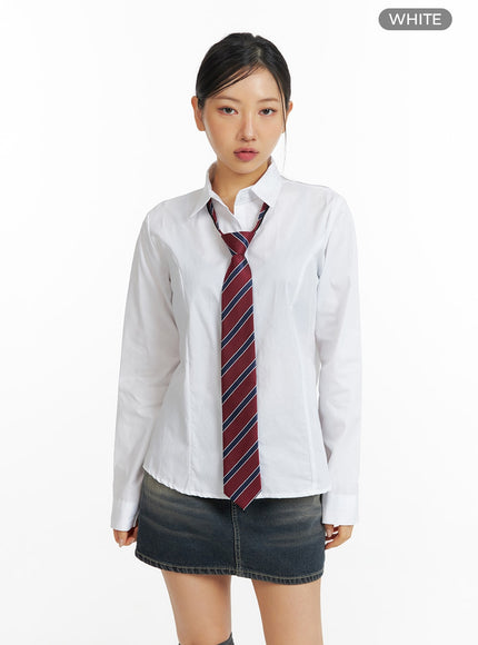 collared-button-up-long-sleeve-shirt-cf416 / White