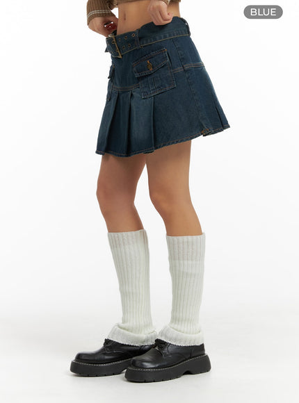 pleated-denim-mini-skirt-with-belt-cf426