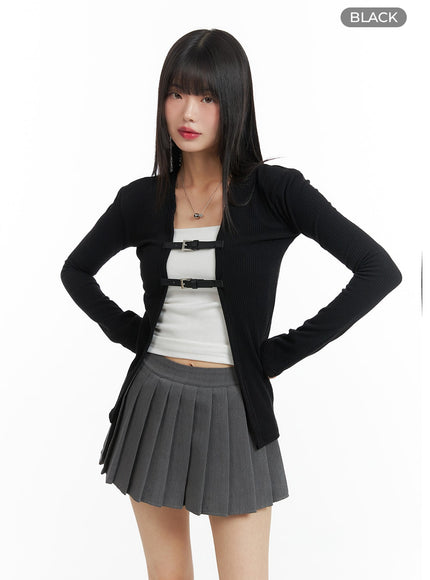 collarless-buckle-cardigan-cf420 / Black