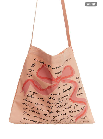 ribbon-lettering-cotton-tote-bag-iu419 / Pink