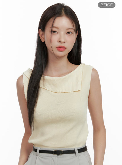 unbalanced-sleeveless-knit-top-ol411 / Beige