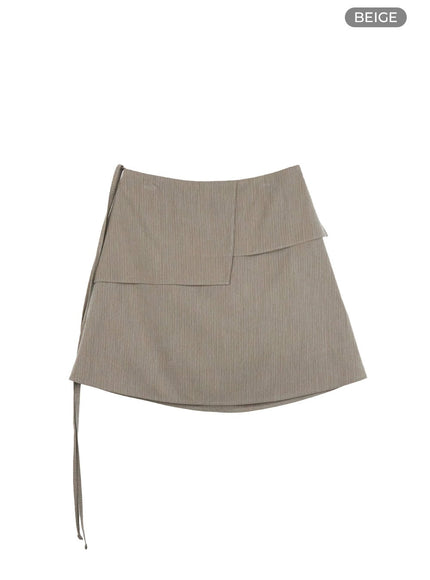 ribboned-stripe-unbalanced-mini-skirt-cl405 / Beige