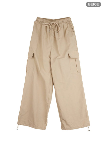 nylon-cargo-pocket-string-pants-ol411 / Beige