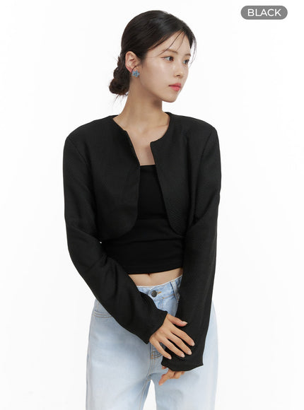 collarless-crop-bolero-jacket-oa419 / Black