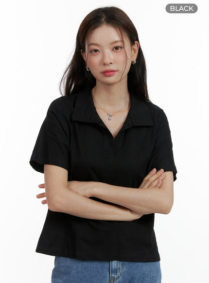 cotton-collar-top-ou411 / Black