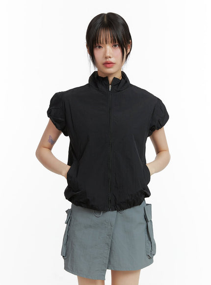 puff-sleeve-short-sleeve-jacket-cl403 / Black