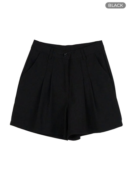 pintuck-tailored-shorts-ou411 / Black