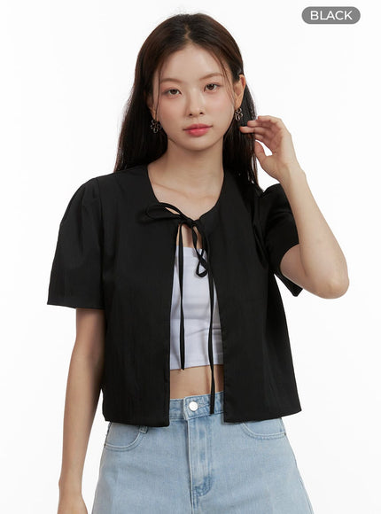 ribbon-strap-short-sleeve-jacket-ou411 / Black