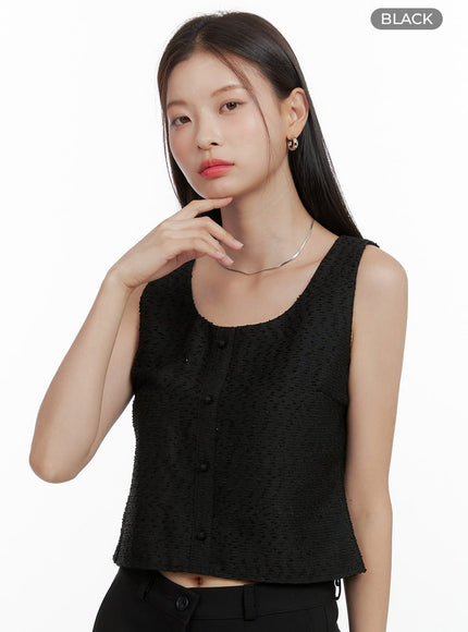 textured-u-neck-crop-vest-ol411 / Black