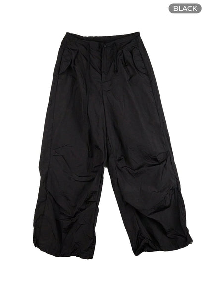 nylon-pintuck-string-baggy-pants-cl401 / Black