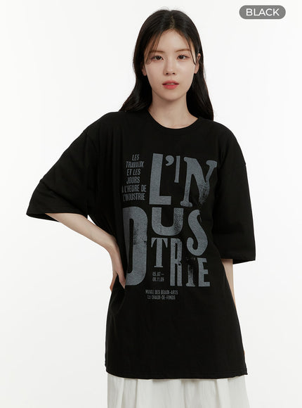 oversized-cotton-graphic-tee-oa405 / Black