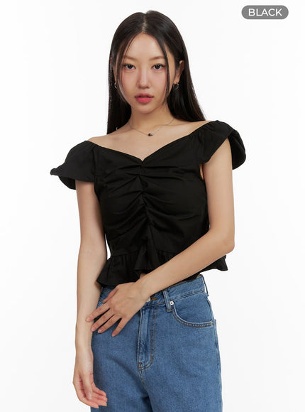 ruffle-off-shoulder-crop-blouse-ou407 / Black