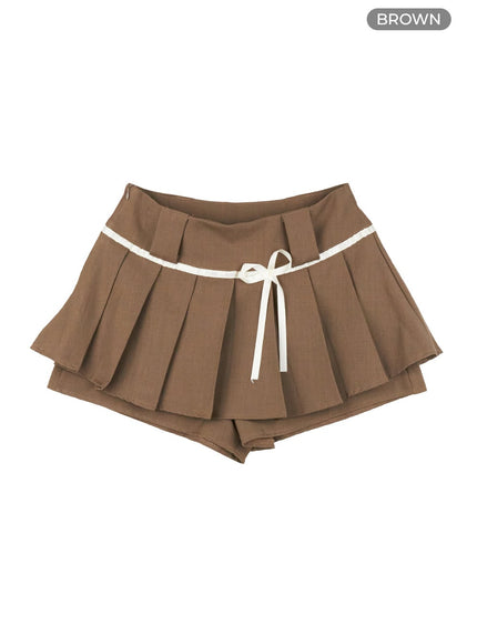 ribbon-pleated-mini-skort-ou404 / Brown