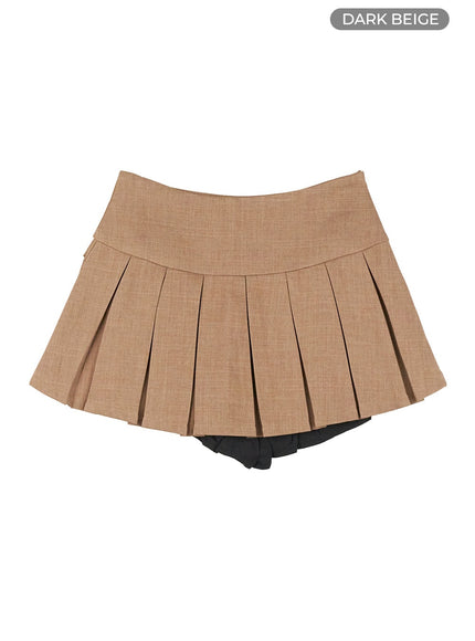 pleated-asymmetrical-layered-mini-skirt-ou403 / Dark beige