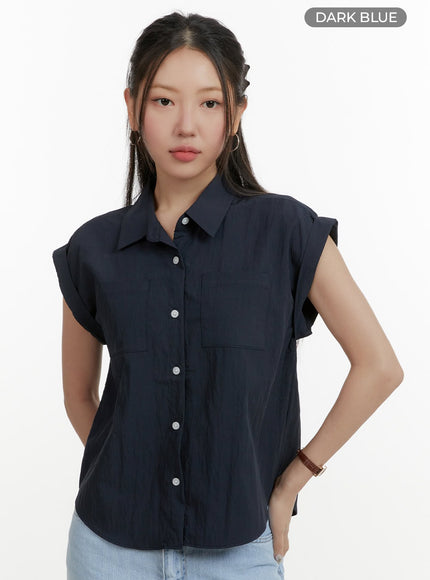 solid-sleeveless-blouse-oy413 / Dark blue